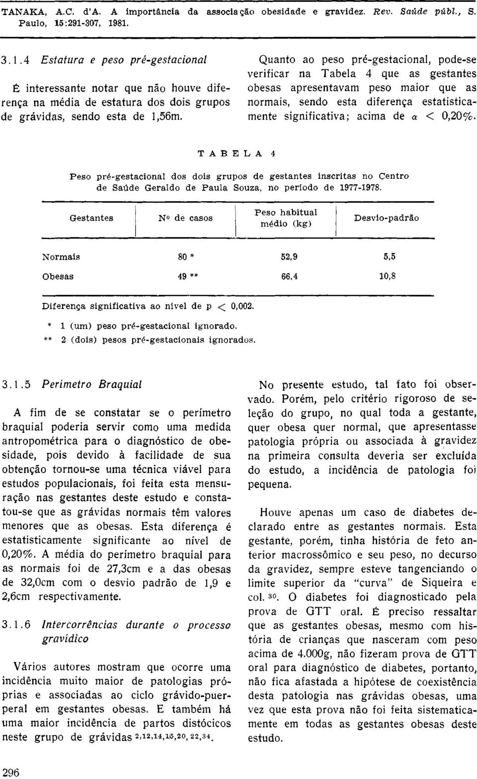 3.1.5 Perímetro Braquial A fim de se constatar se o perímetro braquial poderia servir como urna medida antropométrica para o diagnóstico de obesidade, pois devido à facilidade de sua obtenção