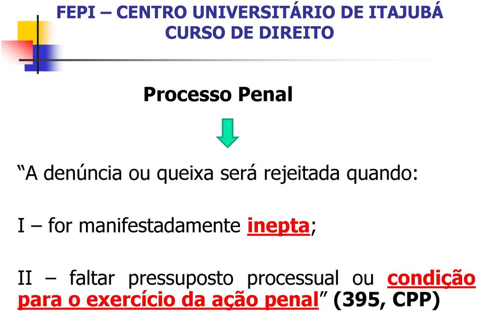 quando: I for manifestadamente inepta; II faltar