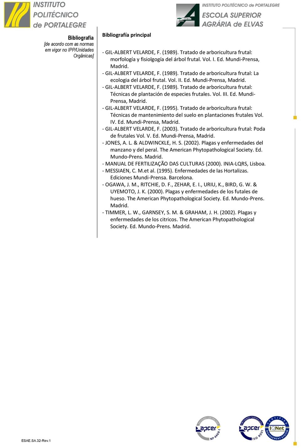 Tratado de arboricultura frutal: La ecologia del árbol frutal. Vol. II. Ed. Mundi-Prensa, Madrid. - GIL-ALBERT VELARDE, F. (1989).