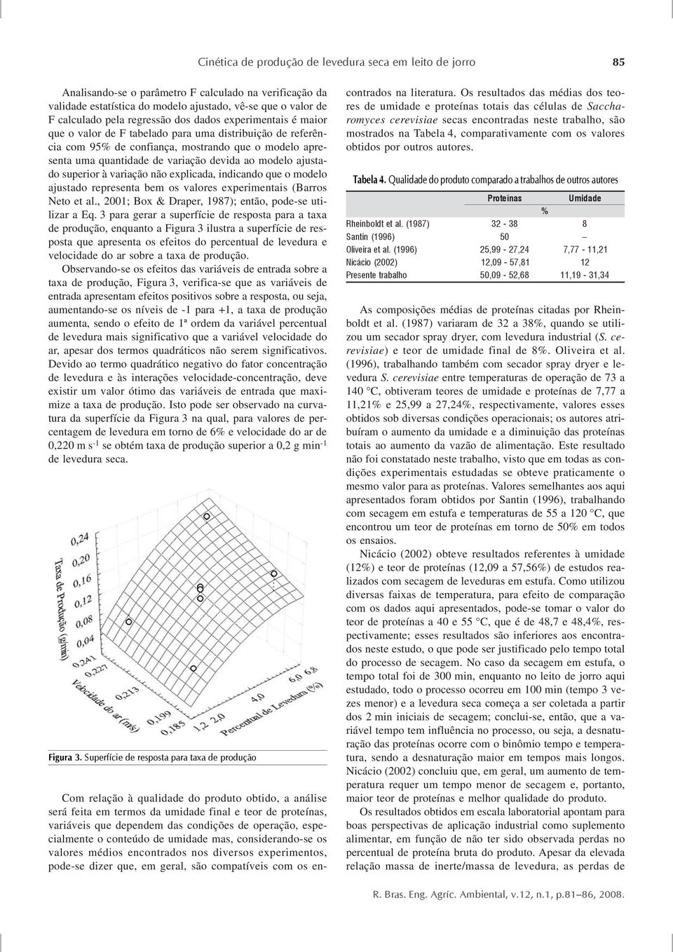 modelo ajustado superior à variação não explicada, indicando que o modelo ajustado representa bem os valores experimentais (Barros Neto et al., 2001; Box & Draper, 1987); então, pode-se utilizar a Eq.