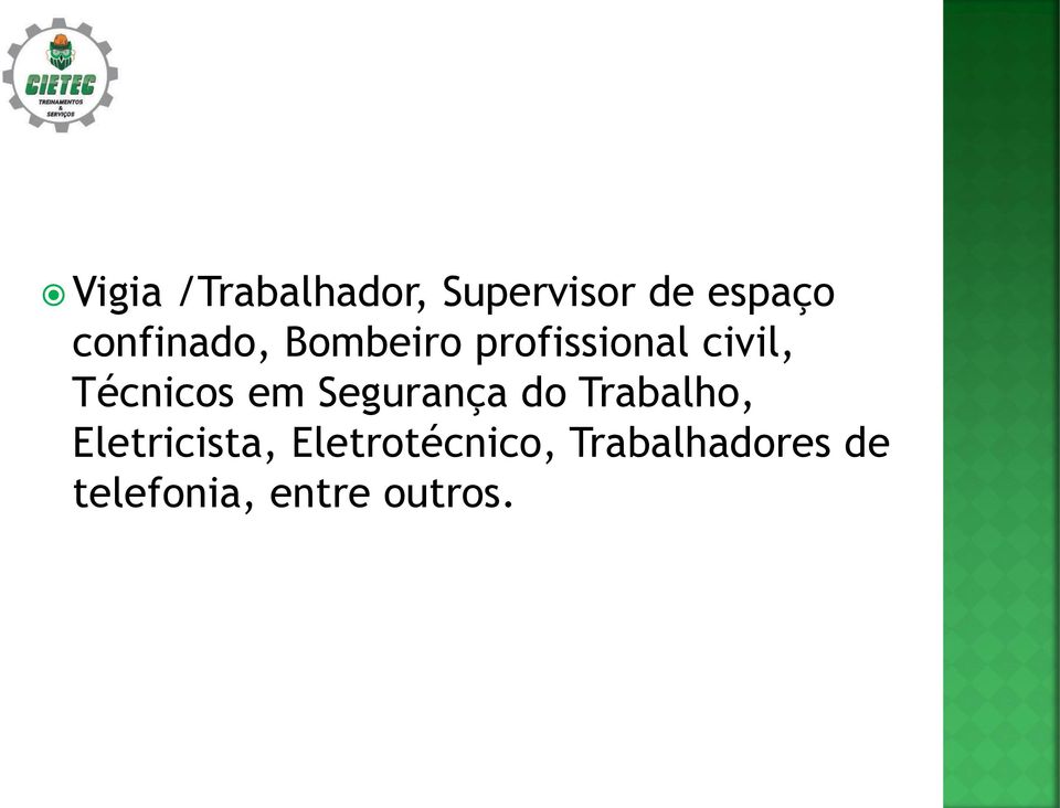 Técnicos em Segurança do Trabalho,