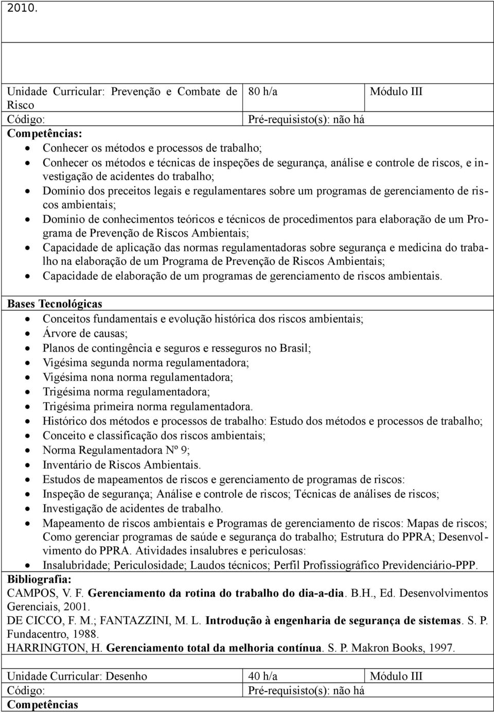 e técnicos de procedimentos para elaboração de um Programa de Prevenção de Riscos Ambientais; Capacidade de aplicação das normas regulamentadoras sobre segurança e medicina do trabalho na elaboração