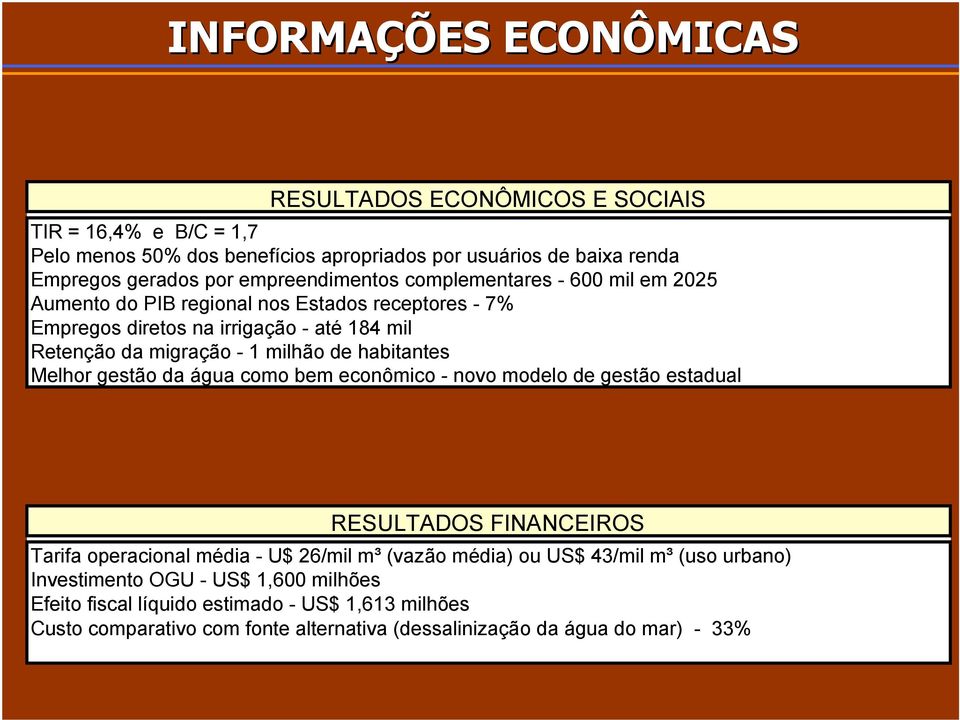 milhão hbitntes Melhor gestão d águ como bem econômico novo molo gestão estdul RESULTADOS FINANCEIROS Trif opercionl médi U$ 26/mil m³ (vzão médi) ou US$