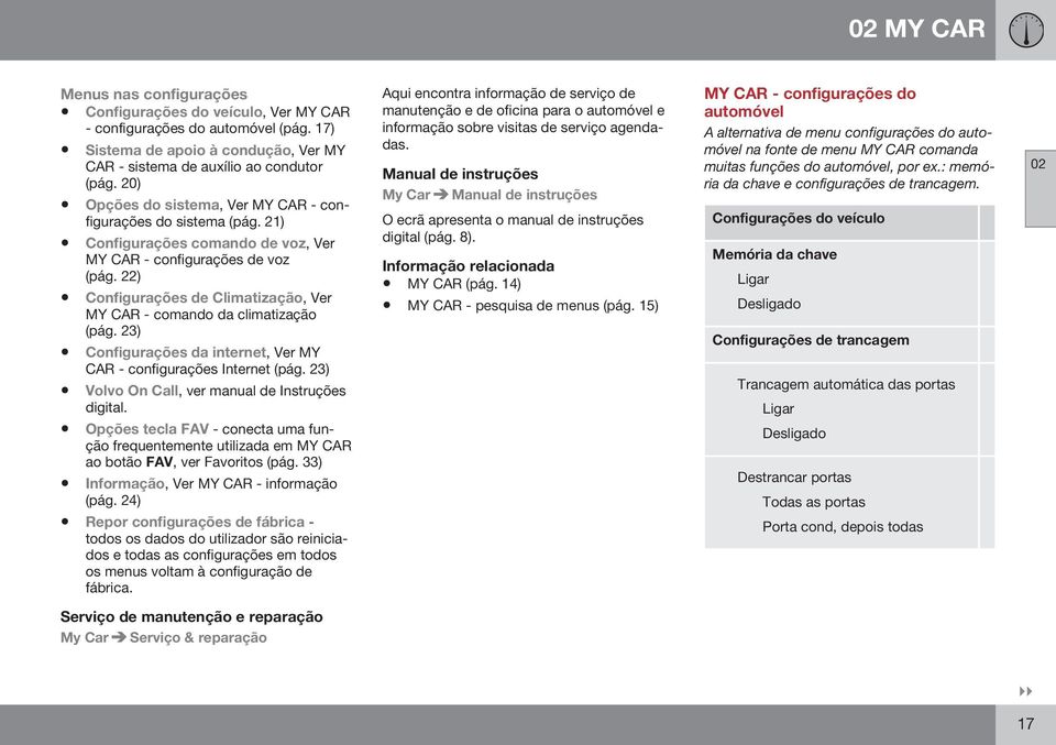 22) Configurações de Climatização, Ver MY CAR - comando da climatização (pág. 23) Configurações da internet, Ver MY CAR - configurações Internet (pág.