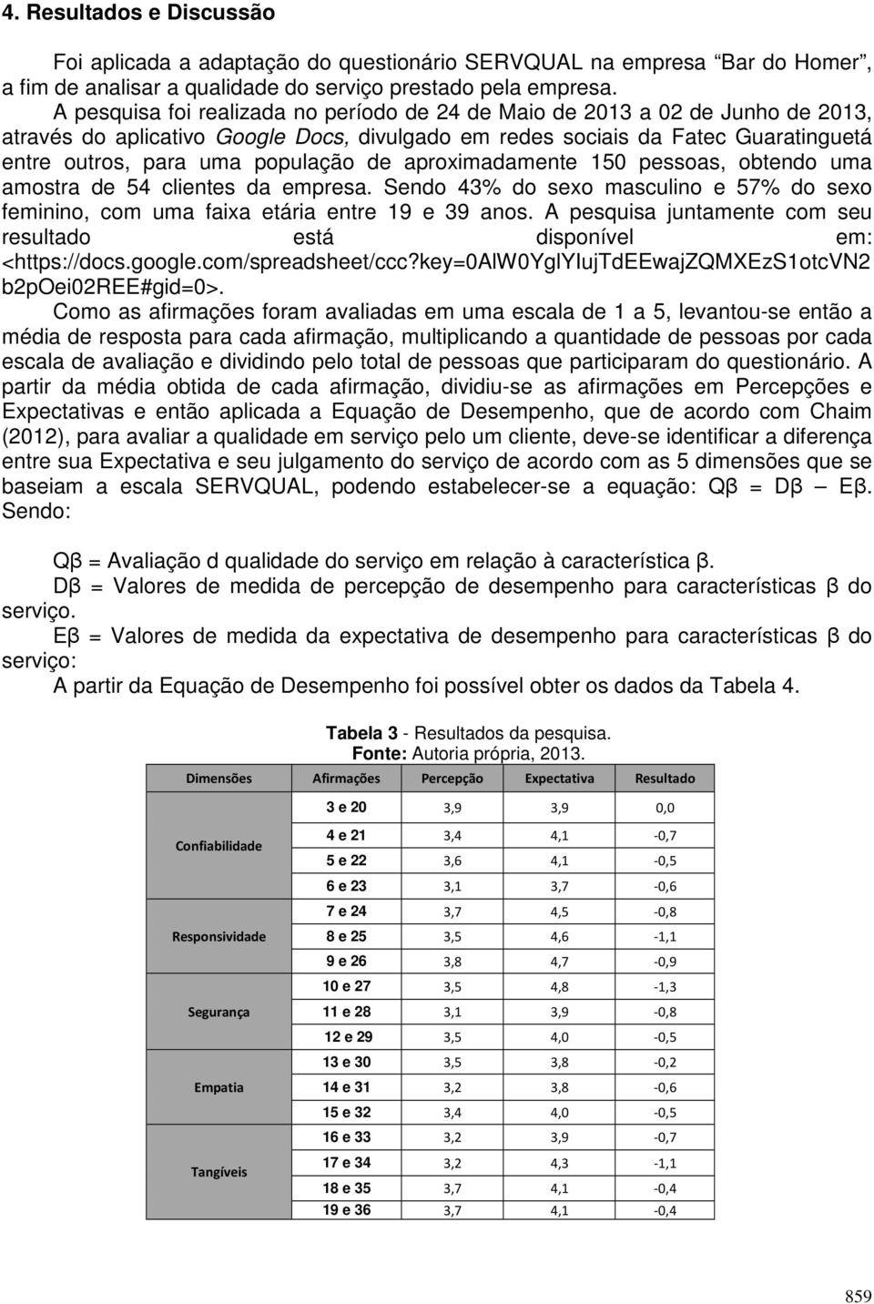 de aproximadamente 150 pessoas, obtendo uma amostra de 54 clientes da empresa. Sendo 43% do sexo masculino e 57% do sexo feminino, com uma faixa etária entre 19 e 39 anos.