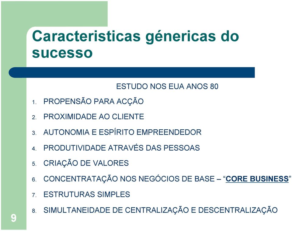 AUTONOMIA E ESPÍRITO EMPREENDEDOR 4. PRODUTIVIDADE ATRAVÉS DAS PESSOAS 5.