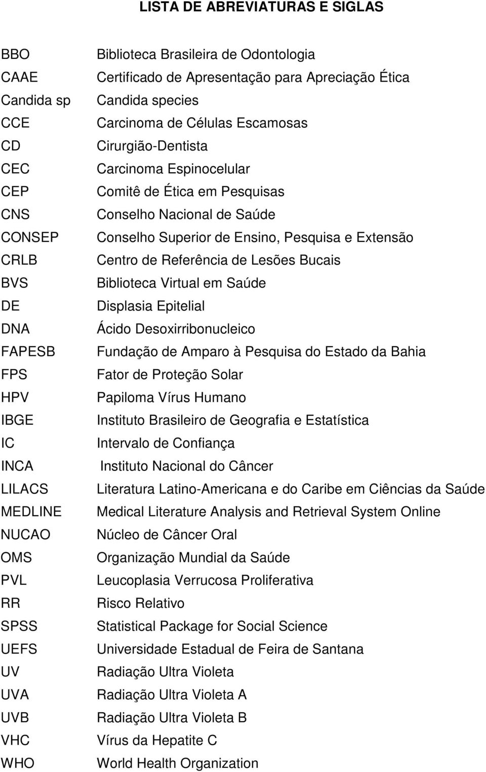 Conselho Nacional de Saúde Conselho Superior de Ensino, Pesquisa e Extensão Centro de Referência de Lesões Bucais Biblioteca Virtual em Saúde Displasia Epitelial Ácido Desoxirribonucleico Fundação de