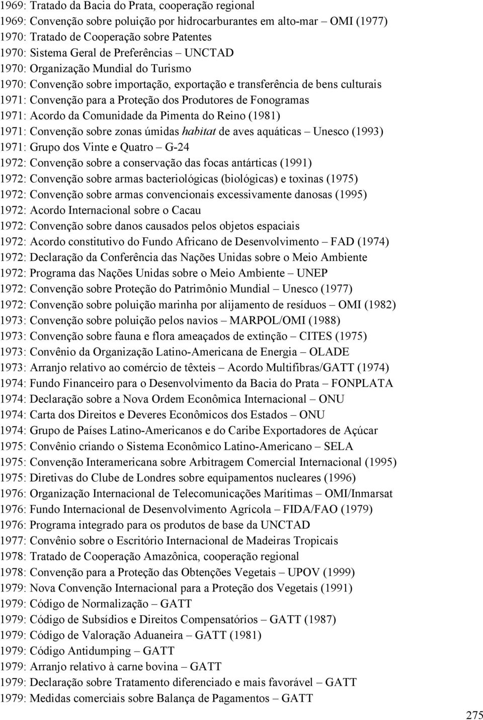 1971: Acordo da Comunidade da Pimenta do Reino (1981) 1971: Convenção sobre zonas úmidas habitat de aves aquáticas Unesco (1993) 1971: Grupo dos Vinte e Quatro G-24 1972: Convenção sobre a