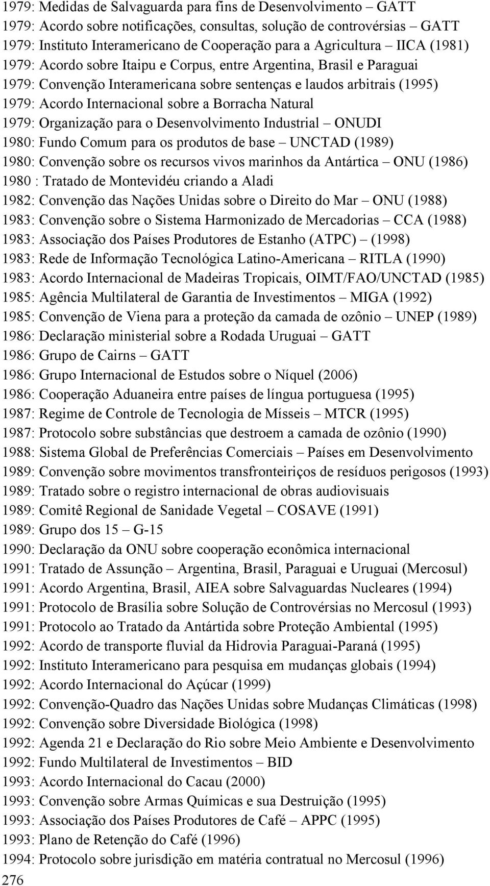 sobre a Borracha Natural 1979: Organização para o Desenvolvimento Industrial ONUDI 1980: Fundo Comum para os produtos de base UNCTAD (1989) 1980: Convenção sobre os recursos vivos marinhos da