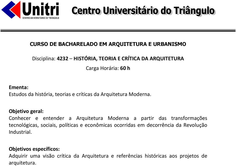 Conhecer e entender a Arquitetura Moderna a partir das transformações tecnológicas, sociais,