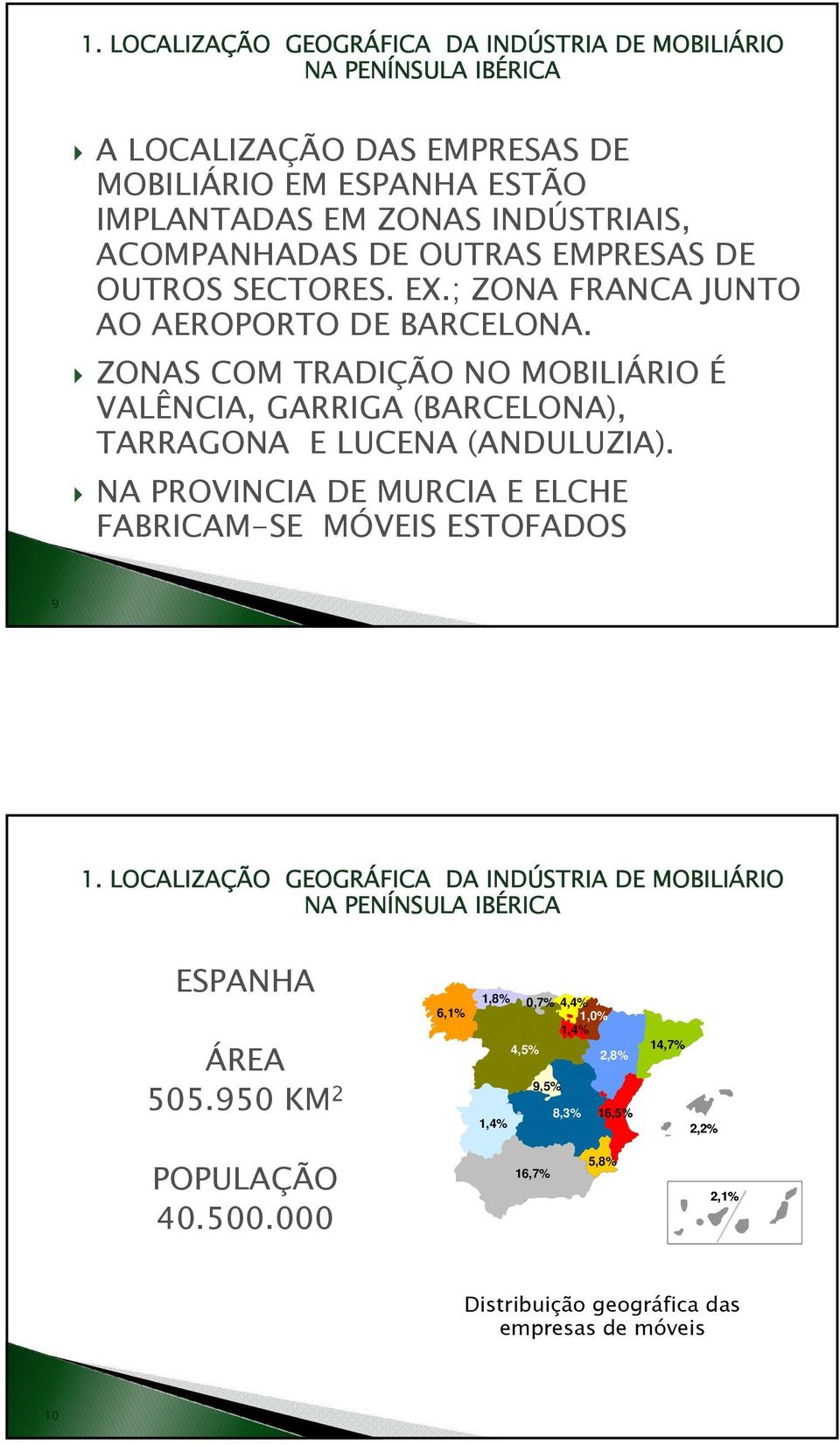 ZONAS COM TRADIÇÃO NO MOBILIÁRIO É VALÊNCIA, GARRIGA (BARCELONA), TARRAGONA E LUCENA (ANDULUZIA). NA PROVINCIA DE MURCIA E ELCHE FABRICAM-SE MÓVEIS ESTOFADOS 9 1.
