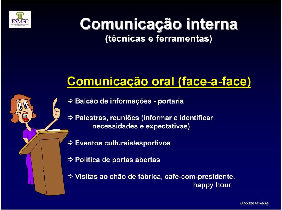 (informar e identificar necessidades e expectativas) Eventos