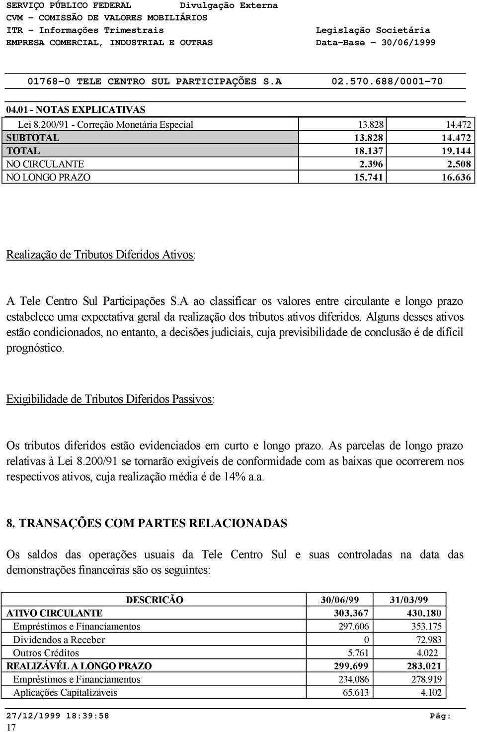 A ao classificar os valores entre circulante e longo prazo estabelece uma expectativa geral da realização dos tributos ativos diferidos.