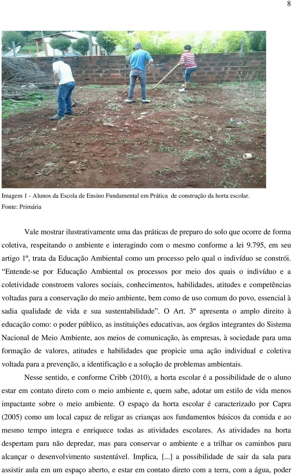 795, em seu artigo 1º, trata da Educação Ambiental como um processo pelo qual o indivíduo se constrói.