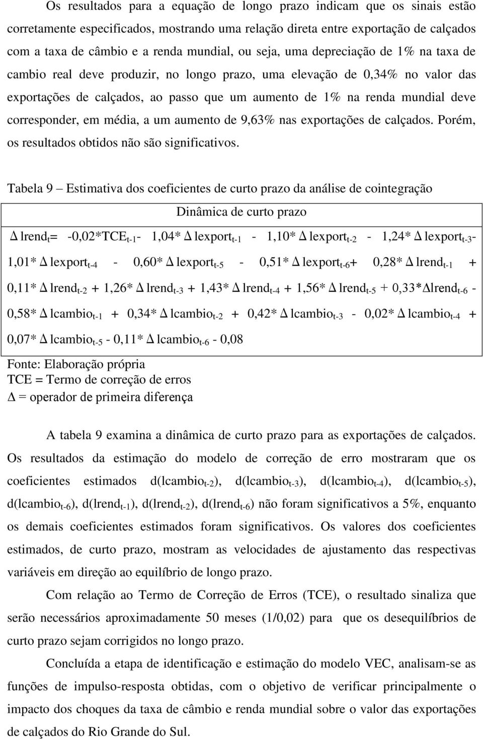 corresponder, em média, a um aumento de 9,63% nas exportações de calçados. Porém, os resultados obtidos não são significativos.