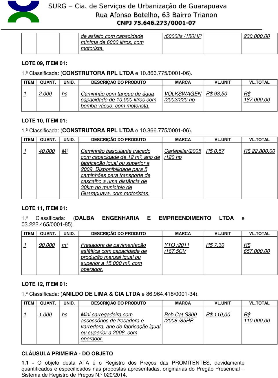 000 M³ Caminhão basculante traçado com capacidade de 12 m³, ano de fabricação igual ou superior a 2009.