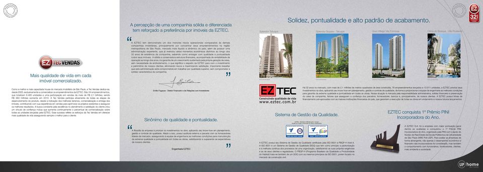 A EZTEC tem demonstrado um dos menores riscos operacionais comparados às demais companhias imobiliárias, principalmente por concentrar seus empreendimentos na região metropolitana de São Paulo,