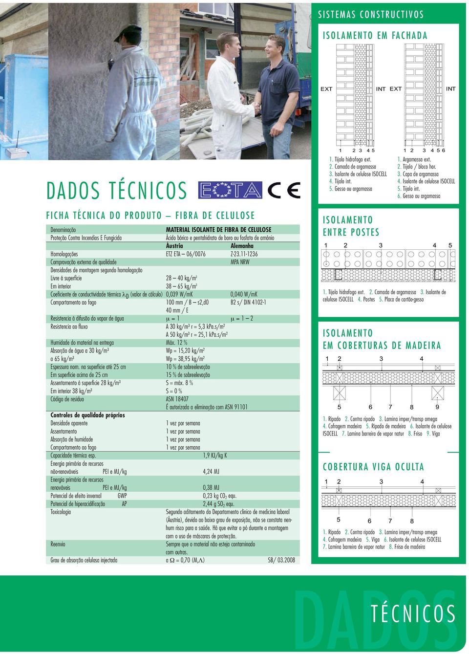 11-1236 Comprovação externa de qualidade MPA NRW Densidades de montagem segundo homologação Livre á superficie 28 40 kg/m 3 Em interior 38 65 kg/m 3 Coeficiente de conductividade térmica λ D (valor