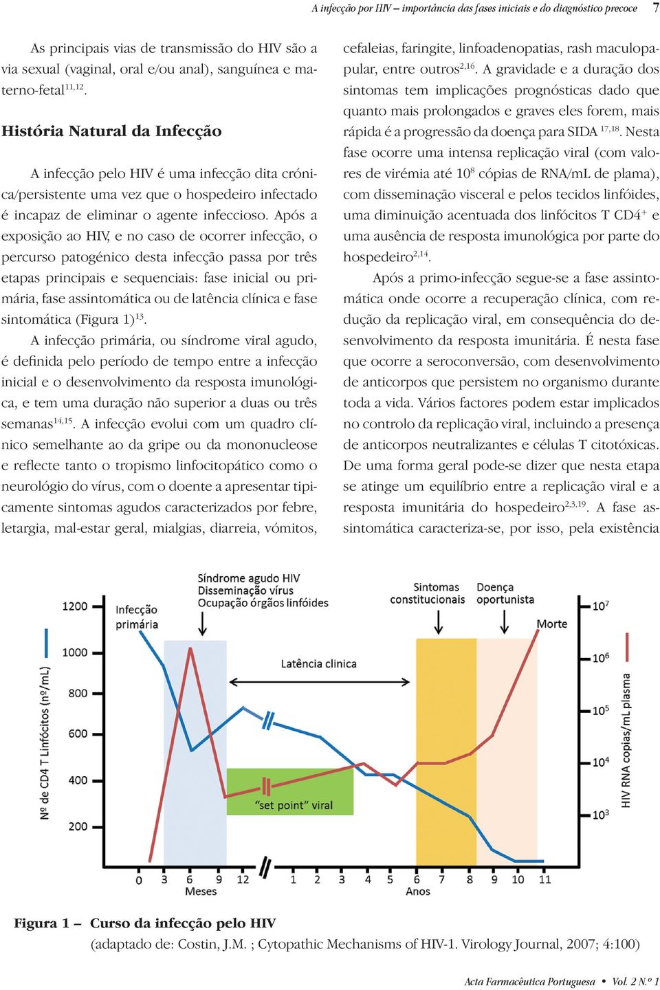 Após a exposição ao HIV, e no caso de ocorrer infecção, o percurso patogénico desta infecção passa por três etapas principais e sequenciais: fase inicial ou primária, fase assintomática ou de