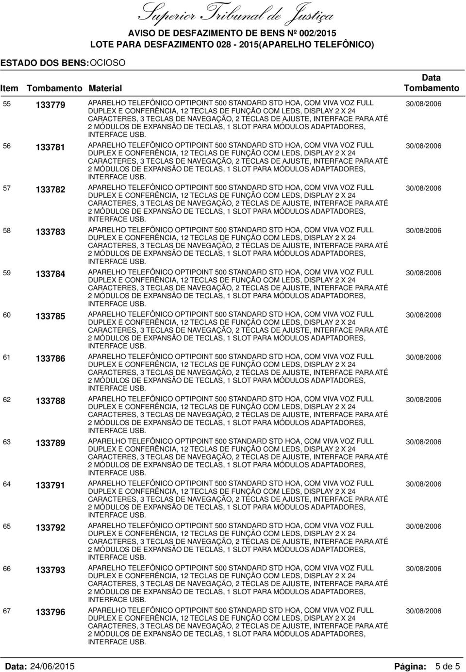 VIVA VOZ FULL 60 133785 APARELHO TELEFÔNICO OPTIPOINT 500 STANDARD STD HOA, COM VIVA VOZ FULL 61 133786 APARELHO TELEFÔNICO OPTIPOINT 500 STANDARD STD HOA, COM VIVA VOZ FULL 62 133788 APARELHO