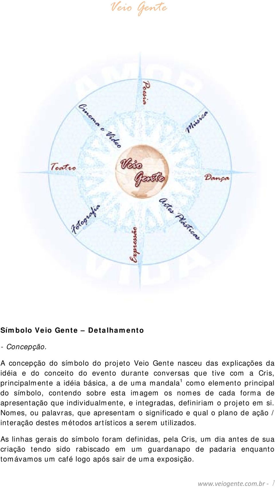 mandala 1 como elemento principal do símbolo, contendo sobre esta imagem os nomes de cada forma de apresentação que individualmente, e integradas, definiriam o projeto em si.