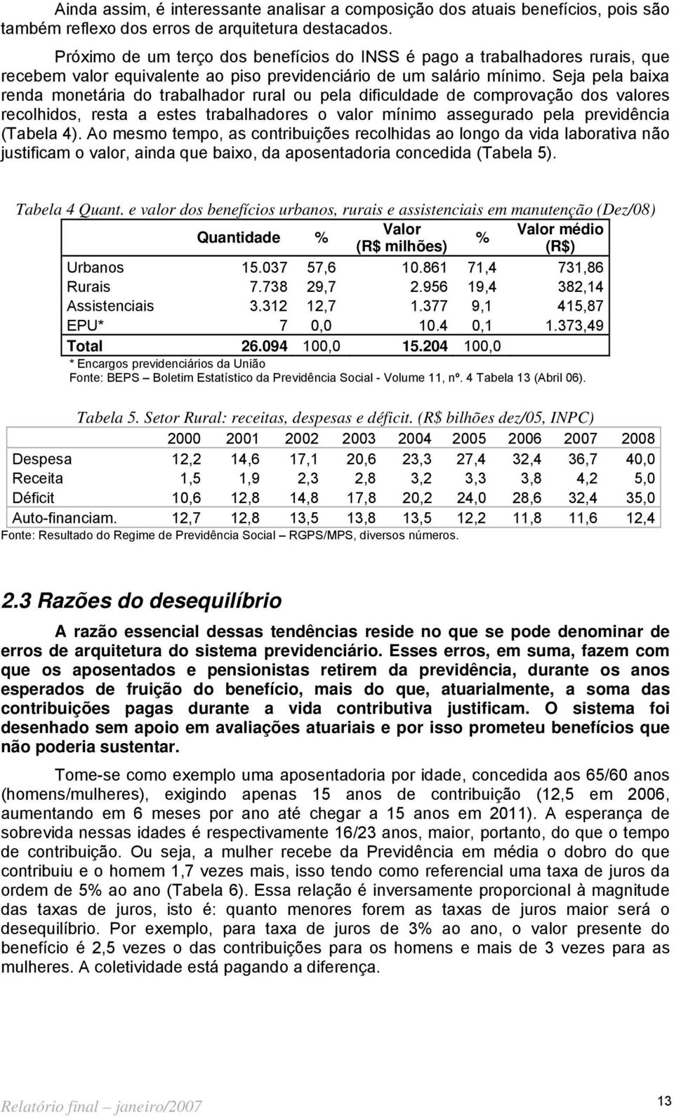 Seja pela baixa renda monetária do trabalhador rural ou pela dificuldade de comprovação dos valores recolhidos, resta a estes trabalhadores o valor mínimo assegurado pela previdência (Tabela 4).