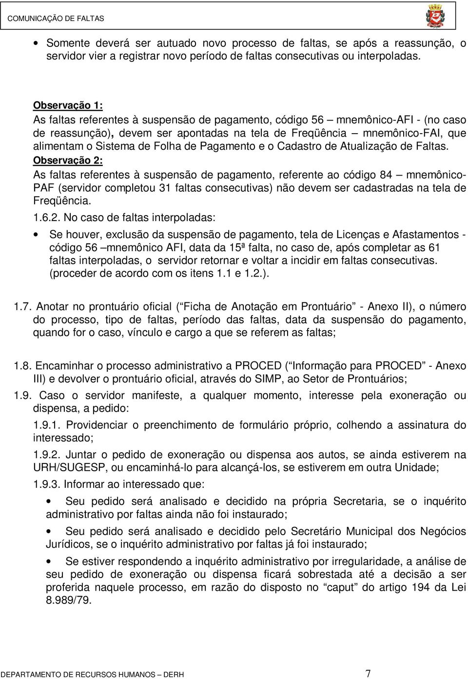 Folha de Pagamento e o Cadastro de Atualização de Faltas.