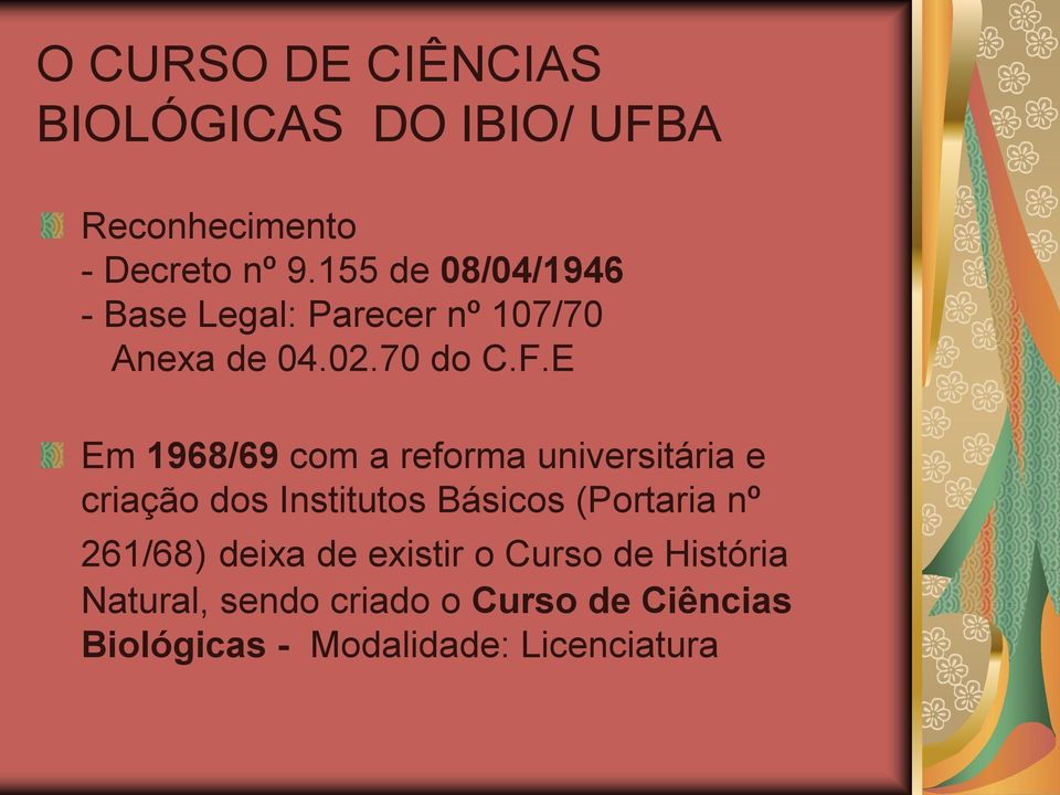 E Em 1968/69 com a reforma universitária e criação dos Institutos Básicos (Portaria nº