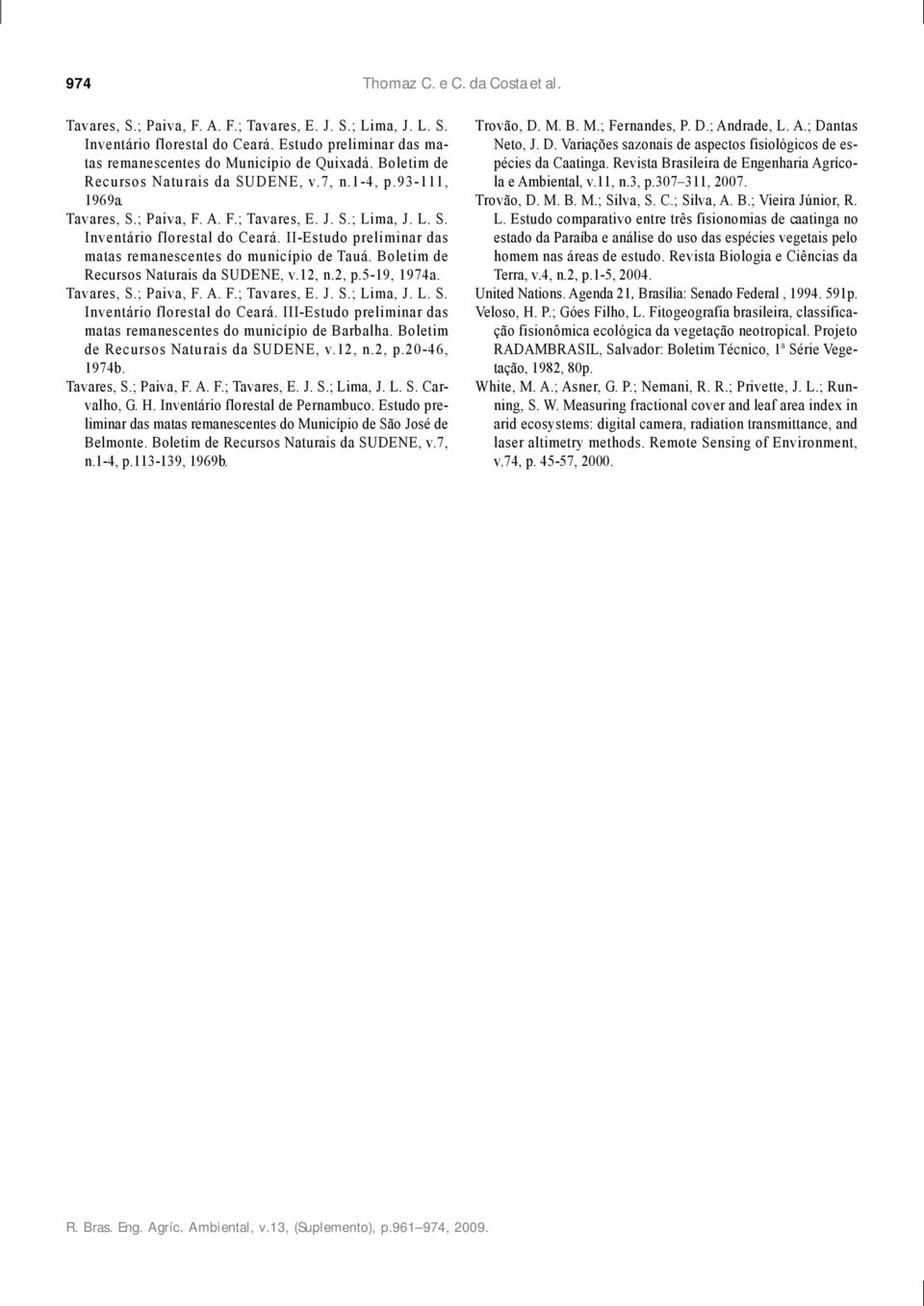 II-Estudo preliminar das matas remanescentes do município de Tauá. Boletim de Recursos Naturais da SUDENE, v.12, n.2, p.5-19, 1974a. Tavares, S.; Paiva, F. A. F.; Tavares, E. J. S.; Lima, J. L. S. Inventário florestal do Ceará.