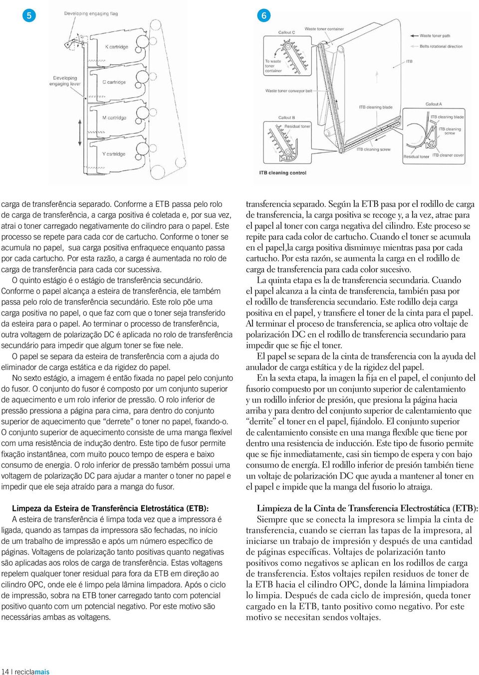 Este processo se repete para cada cor de cartucho. Conforme o toner se acumula no papel, sua carga positiva enfraquece enquanto passa por cada cartucho.