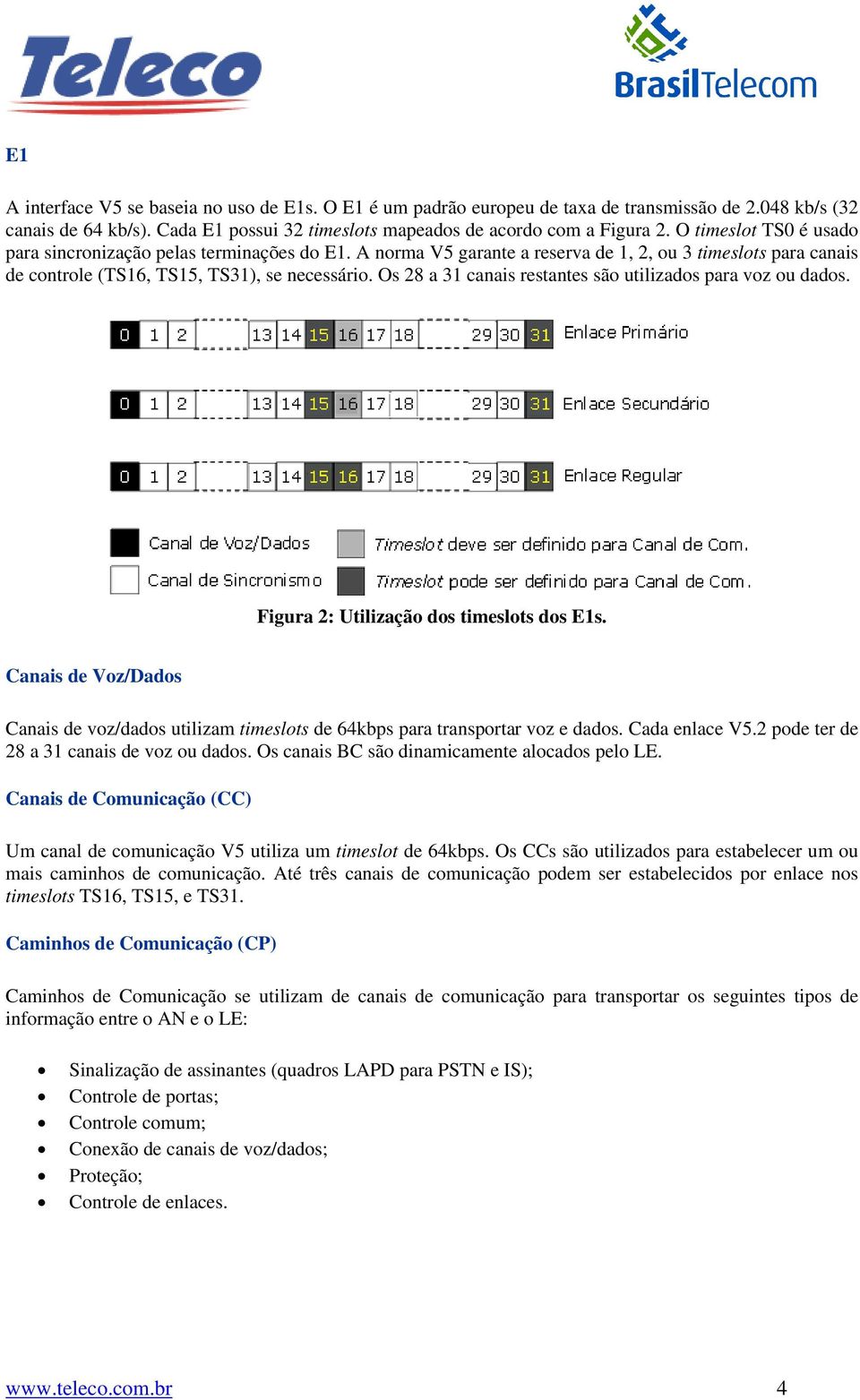 Os 28 a 31 canais restantes são utilizados para voz ou dados. Figura 2: Utilização dos timeslots dos E1s.