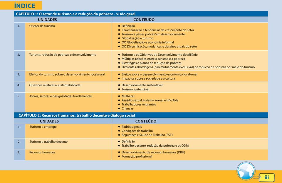 Atores, setores e desigualdades fundamentais Crianças CAPÍTULO 2: Recursos humanos, trabalho decente e diálogo social UNIDADES 1. Turismo e emprego 2. Turismo e trabalho decente 3.