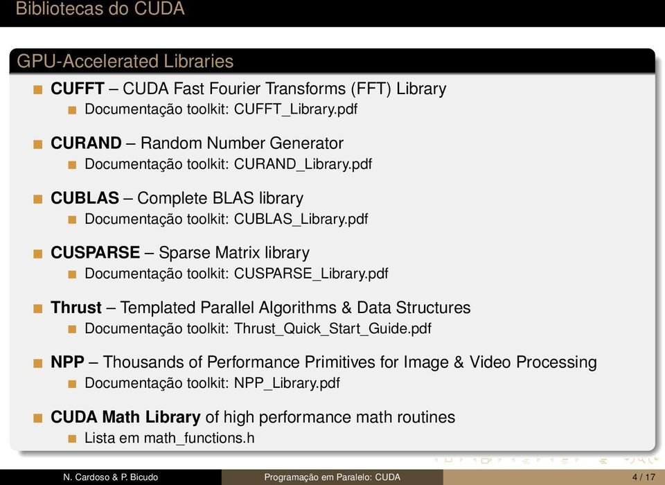 pdf CUSPARSE Sparse Matrix library Documentação toolkit: CUSPARSE_Library.