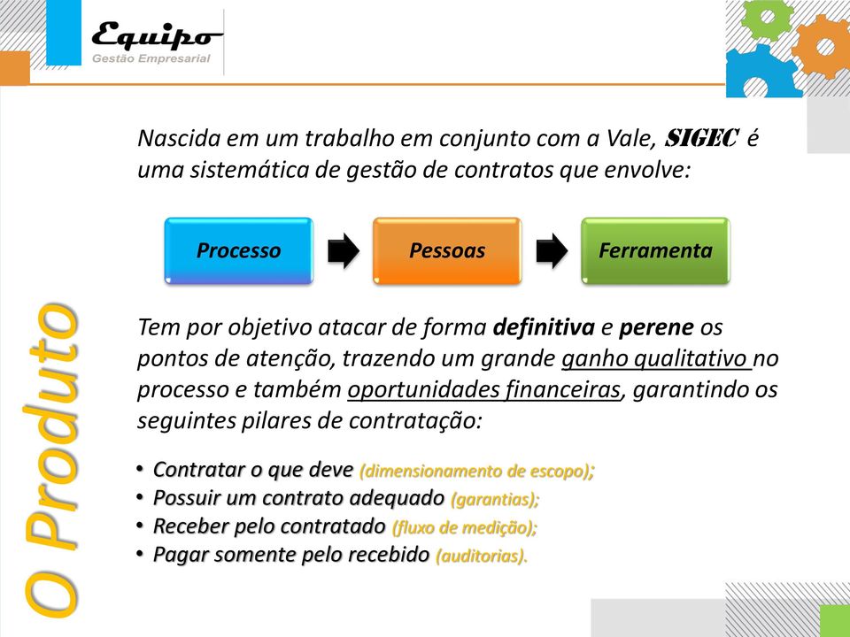 no processo e também oportunidades financeiras, garantindo os seguintes pilares de contratação: Contratar o que deve