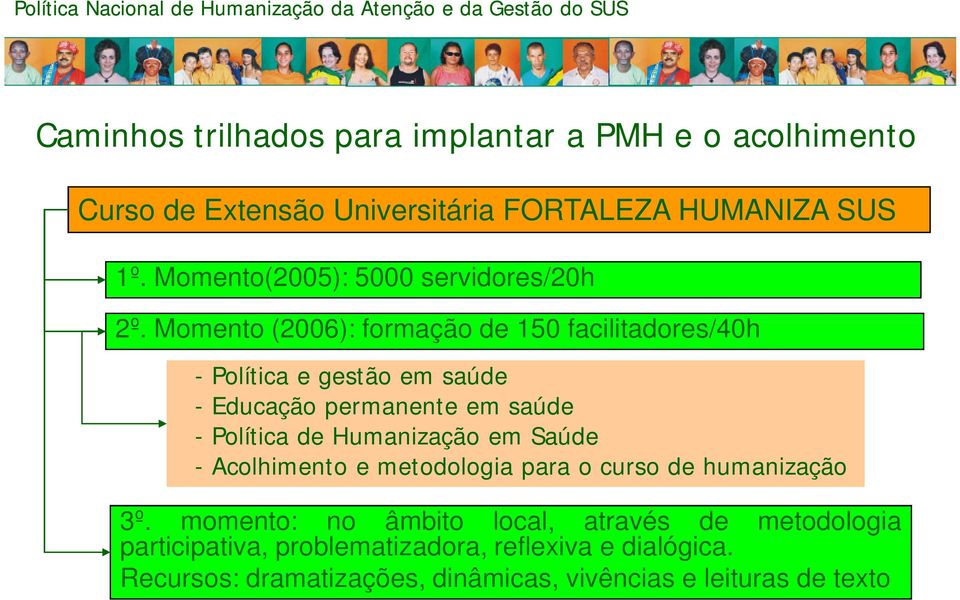 Momento (2006): formação de 150 facilitadores/40h - Política e gestão em saúde - Educação permanente em saúde - Política de