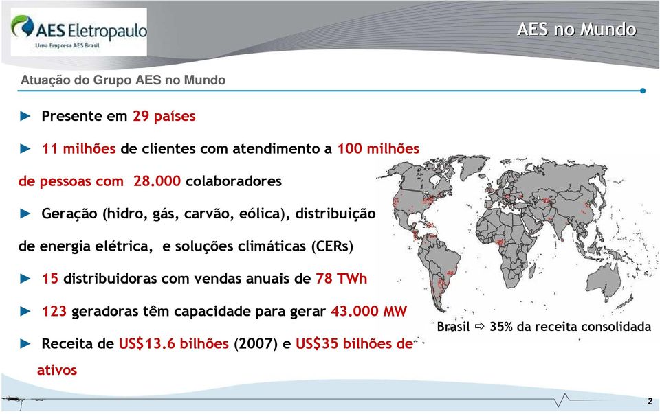 000 colaboradores Geração (hidro, gás, carvão, eólica), distribuição de energia elétrica, e soluções climáticas