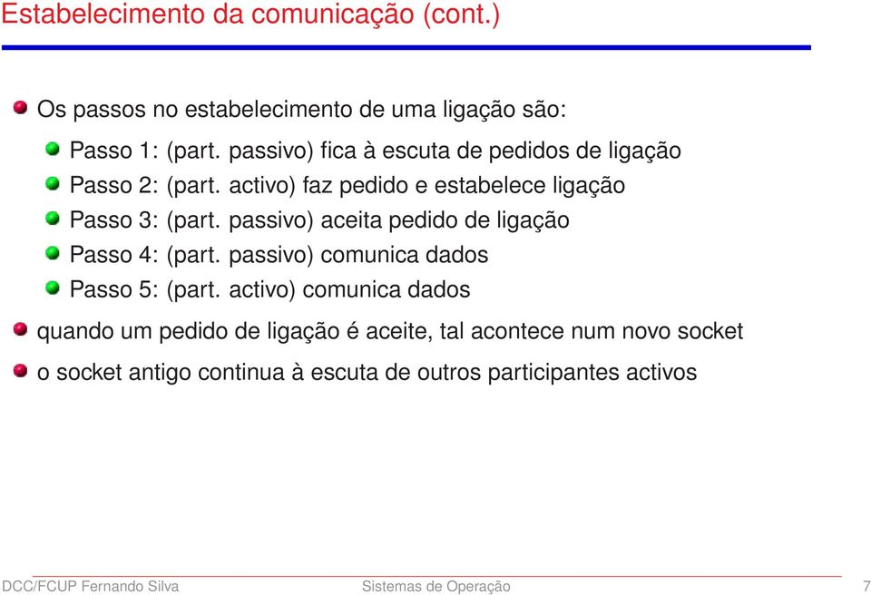 passivo) aceita pedido de ligação Passo 4: (part. passivo) comunica dados Passo 5: (part.