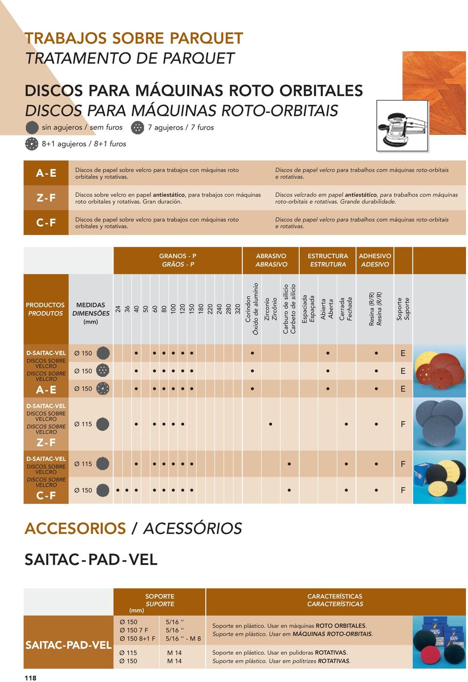 Discos de papel sobre velcro para trabajos con máquinas roto orbitales y rotativas. Discos de papel velcro para trabalhos com máquinas roto-orbitais e rotativas.