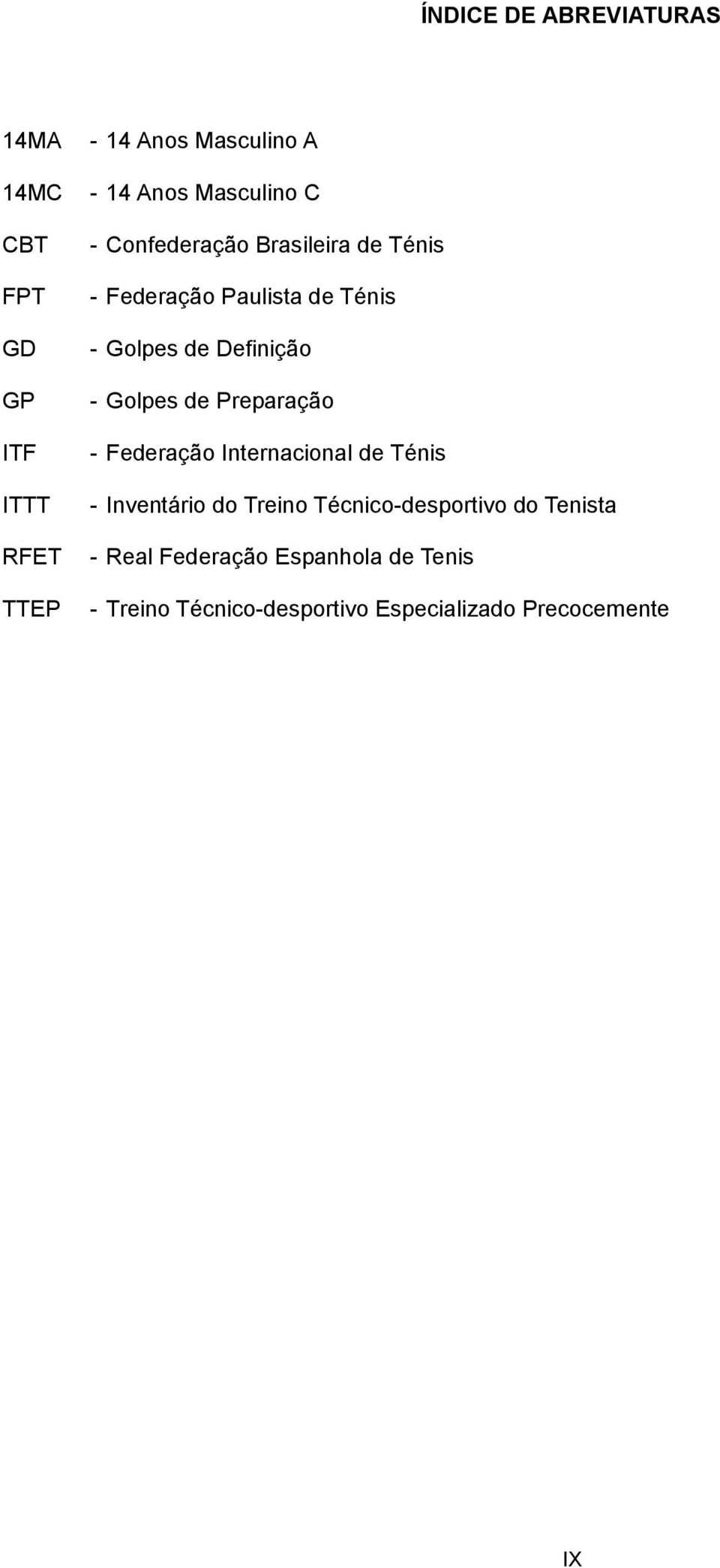 Golpes de Preparação - Federação Internacional de Ténis - Inventário do Treino Técnico-desportivo do