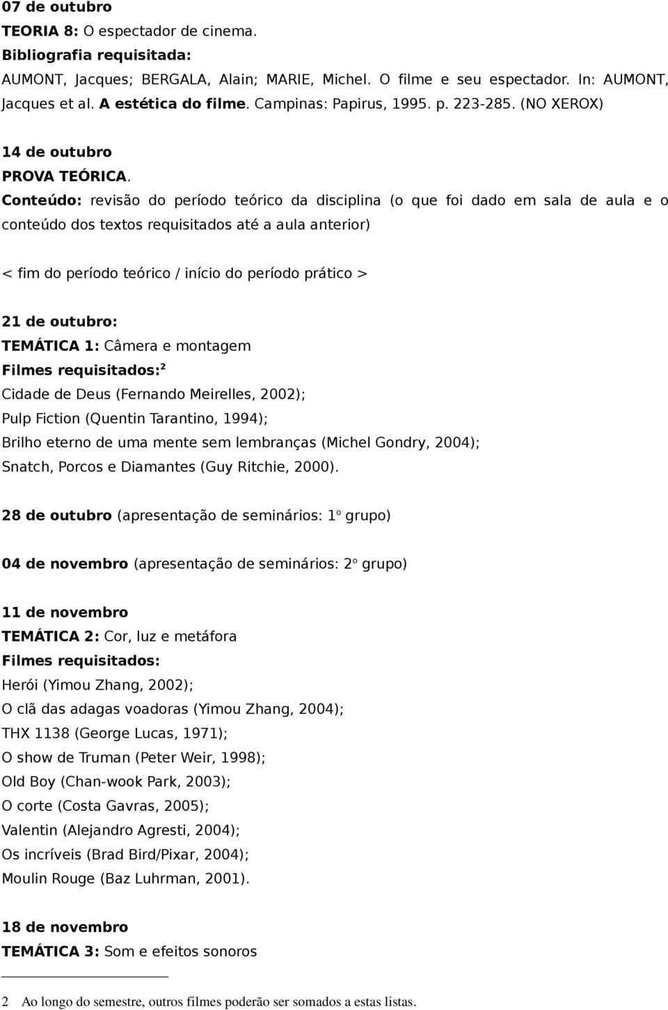 Conteúdo: revisão do período teórico da disciplina (o que foi dado em sala de aula e o conteúdo dos textos requisitados até a aula anterior) < fim do período teórico / início do período prático > 21