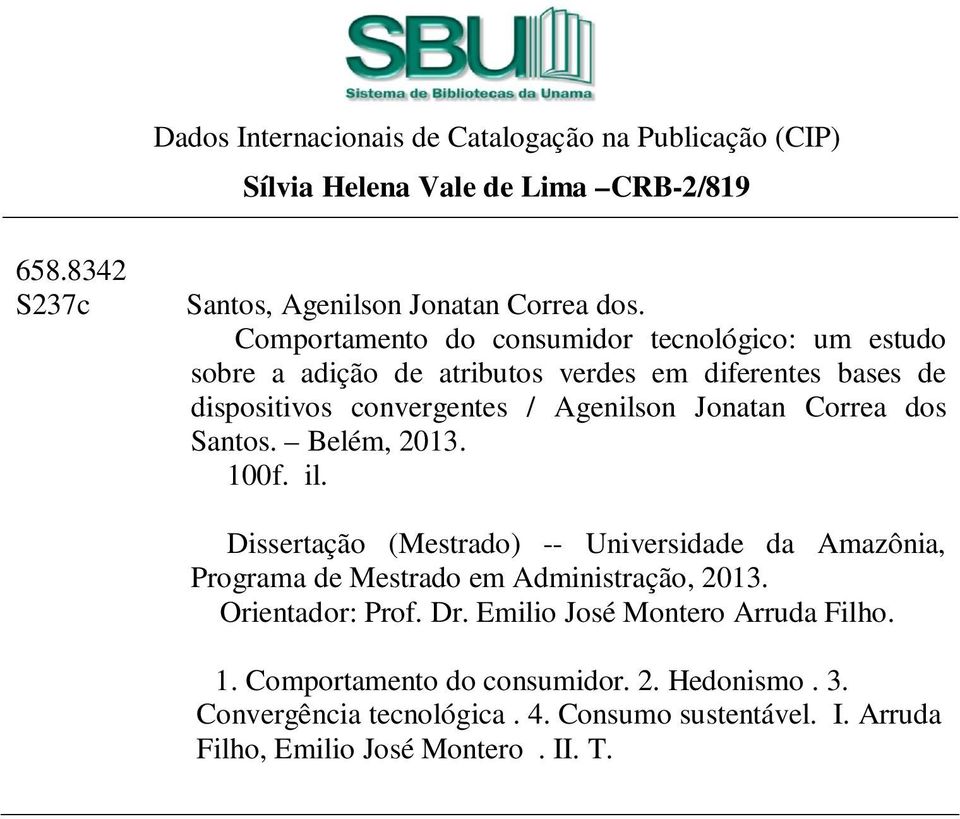 Correa dos Santos. Belém, 2013. 100f. il. Dissertação (Mestrado) -- Universidade da Amazônia, Programa de Mestrado em Administração, 2013. Orientador: Prof. Dr.