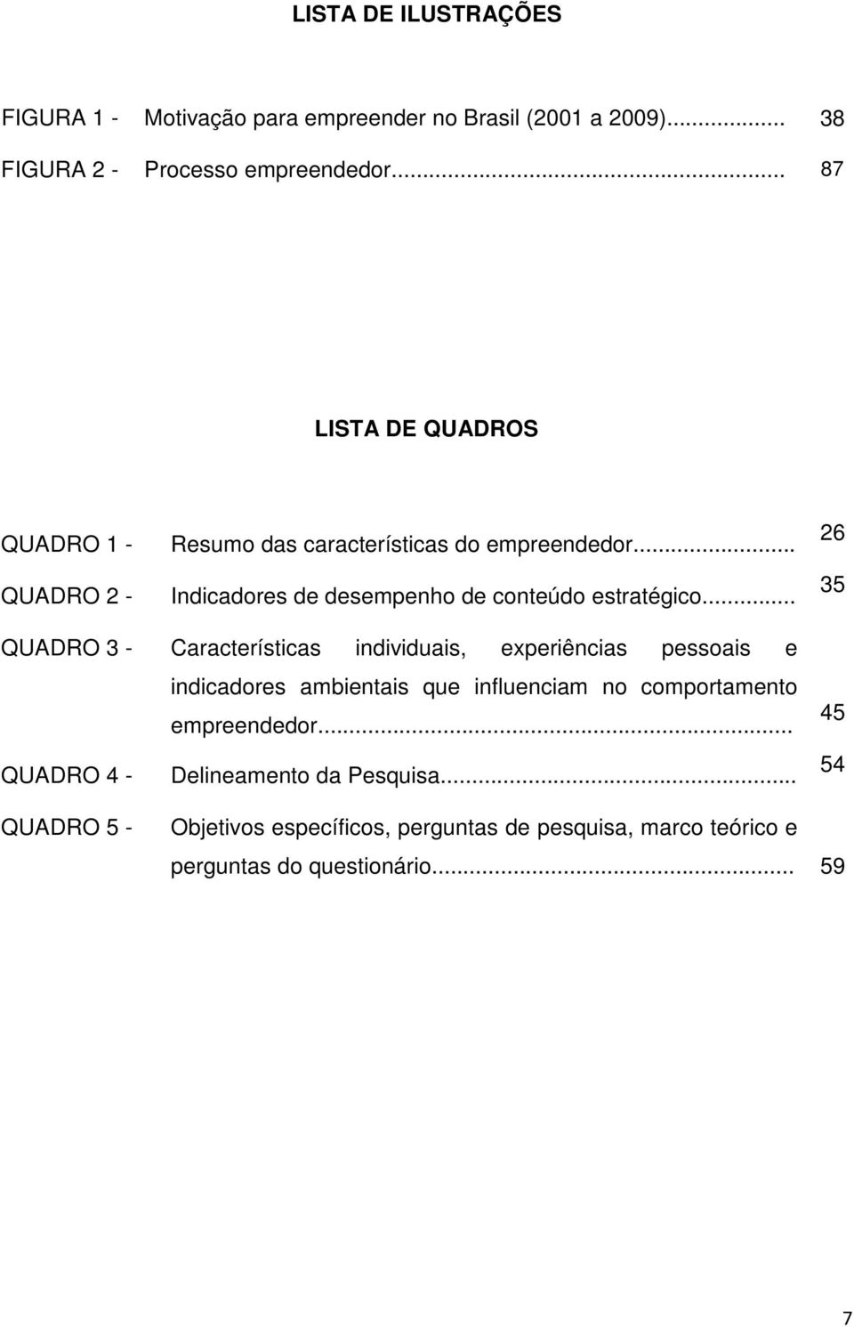 .. 26 35 QUADRO 3 - Características individuais, experiências pessoais e indicadores ambientais que influenciam no comportamento empreendedor.