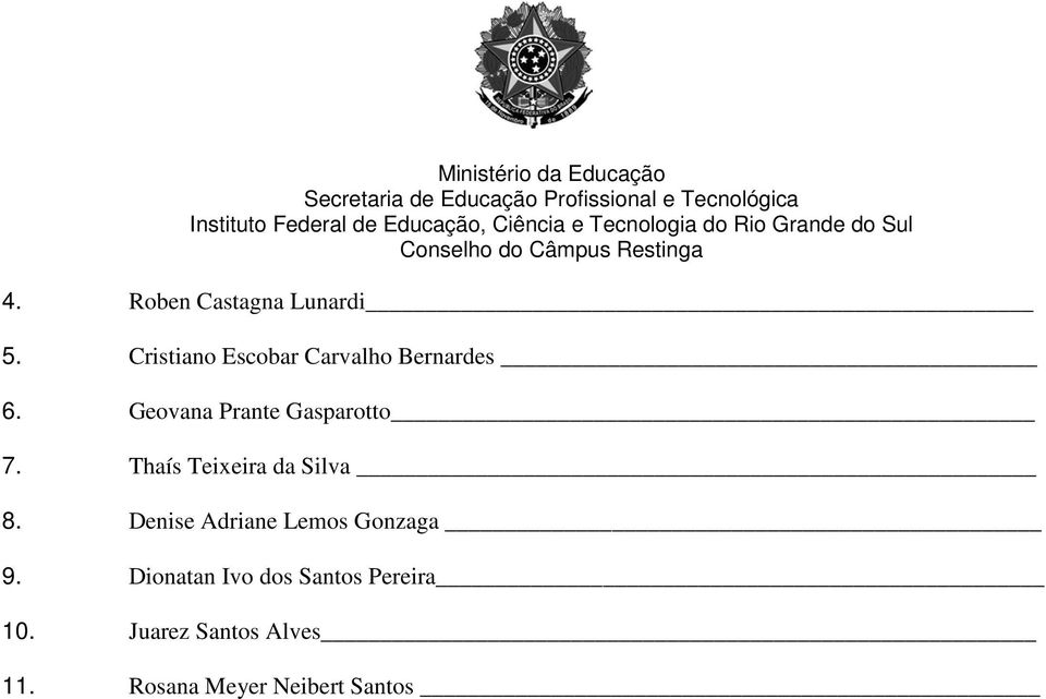 Geovana Prante Gasparotto 7. Thaís Teixeira da Silva 8.