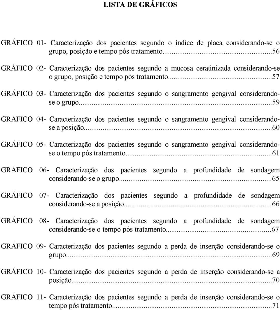 ..57 GRÁFICO 03- Caracterização dos pacientes segundo o sangramento gengival considerandose o grupo...59 GRÁFICO 04- Caracterização dos pacientes segundo o sangramento gengival considerandose a posição.