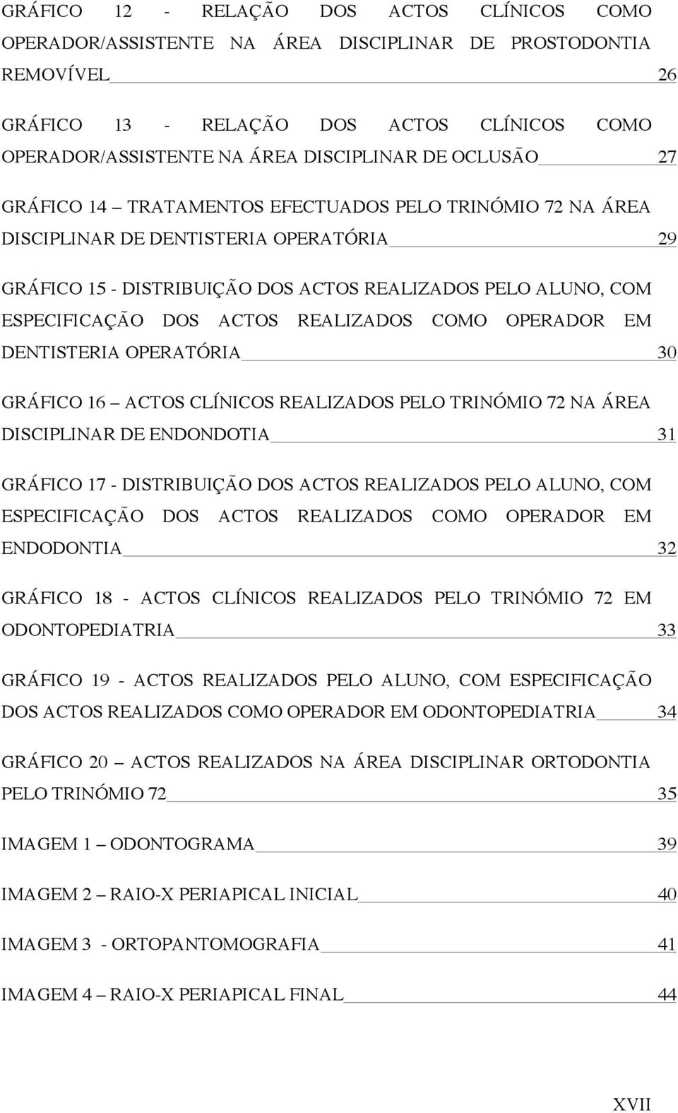 ACTOS REALIZADOS COMO OPERADOR EM DENTISTERIA OPERATÓRIA 30 GRÁFICO 16 ACTOS CLÍNICOS REALIZADOS PELO TRINÓMIO 72 NA ÁREA DISCIPLINAR DE ENDONDOTIA 31 GRÁFICO 17 - DISTRIBUIÇÃO DOS ACTOS REALIZADOS