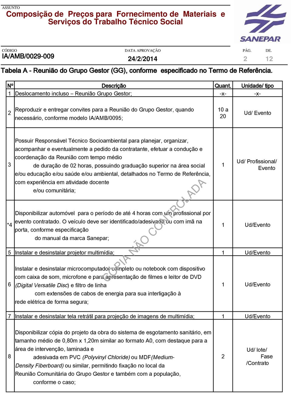 Possuir Responsável Técnico Socioambiental para planejar, organizar, acompanhar e eventualmente a pedido da contratante, efetuar a condução e coordenação da Reunião com tempo médio de duração de 0