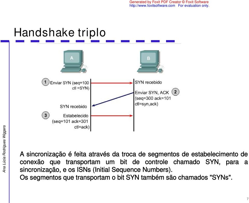 controle chamado SYN, para a sincronização, e os ISNs (Initial