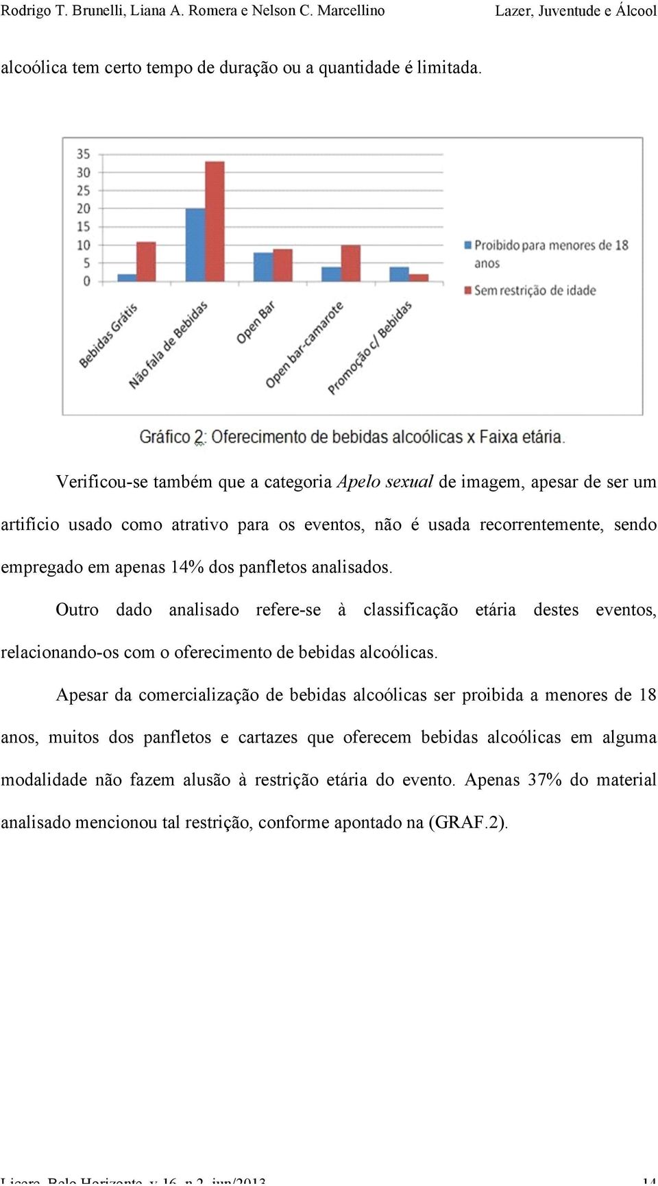 apenas 14% dos panfletos analisados. Outro dado analisado refere-se à classificação etária destes eventos, relacionando-os com o oferecimento de bebidas alcoólicas.