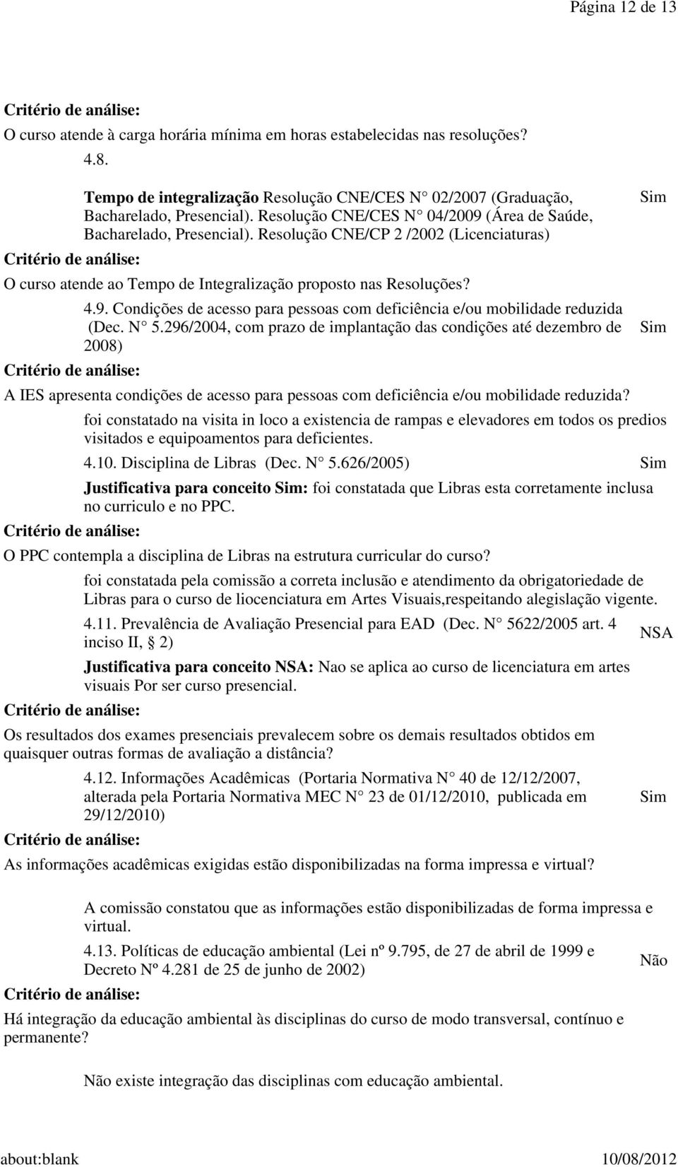 N 5.296/2004, com prazo de implantação das condições até dezembro de 2008) A IES apresenta condições de acesso para pessoas com deficiência e/ou mobilidade reduzida?