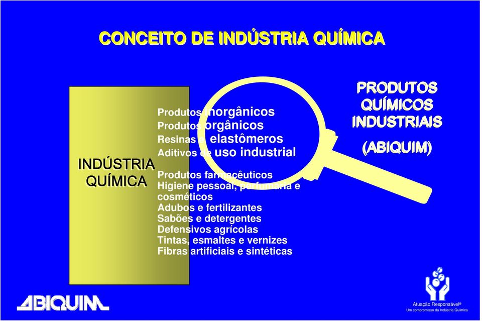 perfumaria e cosméticos Adubos e fertilizantes Sabões e detergentes Defensivos agrícolas